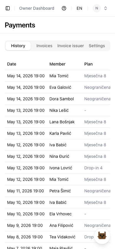 La pagina pagamenti di Studio OS su telefono