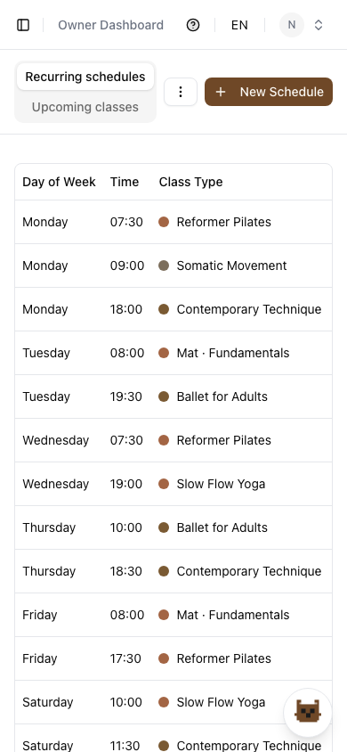 La pagina programma di Studio OS su telefono